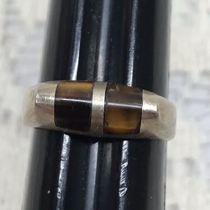 🌺1970’s Vintage HEAVY 3D Sterling and Tigers Eye Ring Marked Mexico